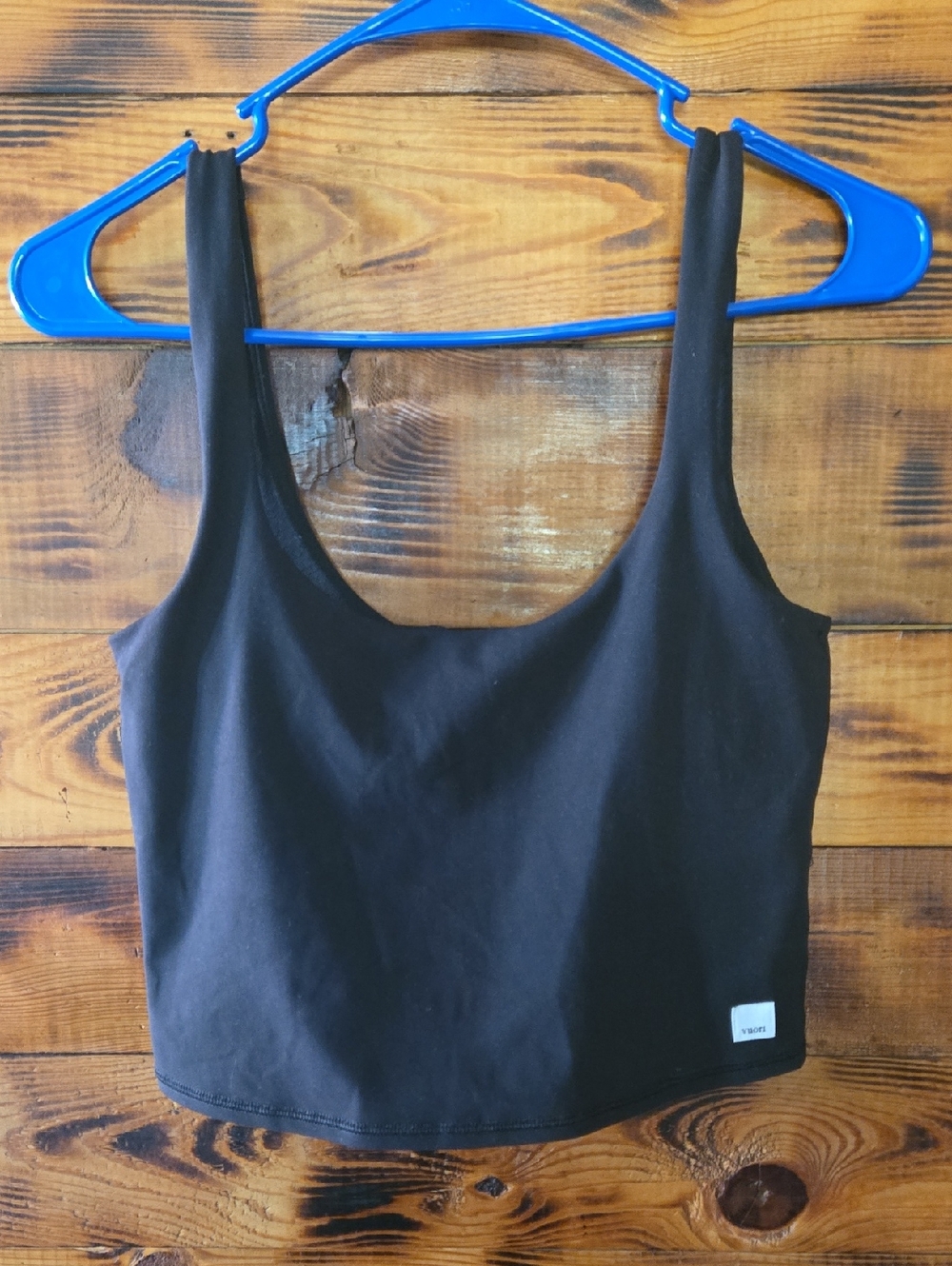 Vuori Black Crop Tank with Logo Patch